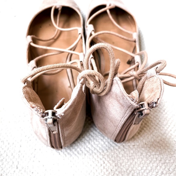 Nine West Light Tan Suede Sign Me Up Ballet Flats Ankle Ties Size 8 - Picture 2 of 5